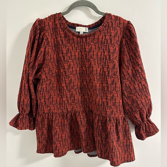 Anthropologie RO&DE Orange and Navy Peplum Top Size Medium - Picture 1 of 3